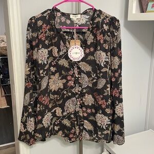 Umgee Black Floral Top Size S
